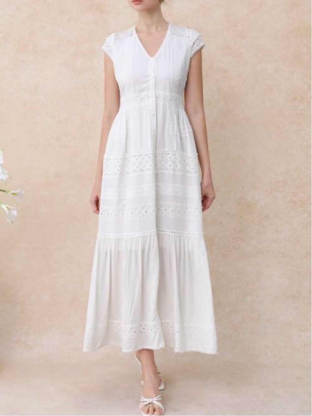 Chicwish White Eyelet Maxi Dress with Cap Sleeves